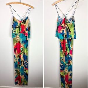 T-Bags Multi-Color Watercolor Print Maxi Dress